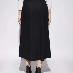 Globus Women Black Self Design Mid Rise Flared A-Line Midi Skirt image 4