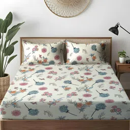 WEAVE AND DECOR White & Grey Printed Pure Cotton 300 TC King Bedsheet Set 1.83 m x 1.98 m-image-48