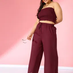 CURVE BY KASSUALLY Maroon Maxi Crop Top With Pants image 1