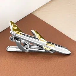 Peora Silver & Gold Plated Airplane Shape Classic Tie Pin for Men image 1