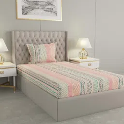 Raymond Home Delight Pink & Blue 104 TC Cotton Single Bedsheet with 1 Pillow Cover image 1