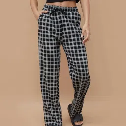 Ginger By Lifestyle Black Cotton Regular Fit Checks Pyjamas image 1
