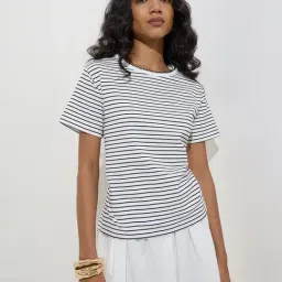 LOV by Westside White Striped Cotton-Blend T-Shirt-picture-29
