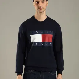 Tommy Hilfiger Blue Cotton Regular Fit Logo Printed Sweatshirt-image-79
