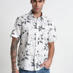 Showoff White Cotton Slim Fit Floral Shirt-image-33