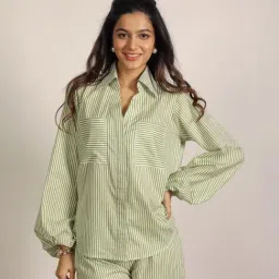 KAORI BY SHREYA AGARWAL Green Cotton Striped Long Sleeves Shirt-picture-20