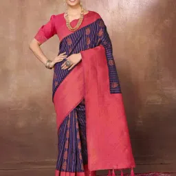 FABMORA Blue & Pink Woven Saree With Unstitched Blouse-picture-28