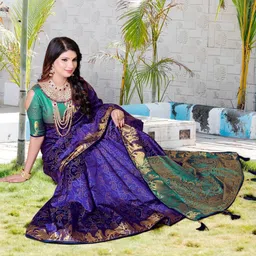 AKSH FASHION Blue Silk Blend Sarees-picture-38