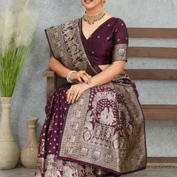 VASTRAAVEDAA Ethnic Motifs Zari Art Silk Handloom Banarasi Saree image 4