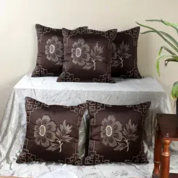 MFD HOME Furnishing Coffee Brown Satin Cushion Cover - Set of 5-picture-11