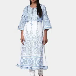 Biba White Printed Double Layered Kurta image 1