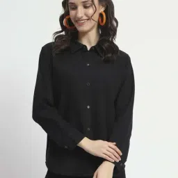 MADAME Black Cotton Plain Shirt-picture-36