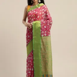 Vaamsi Pink Printed Saree With Unstitched Blouse image 1