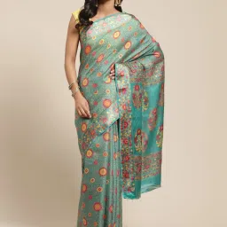 Vaamsi Green Printed Saree With Unstitched Blouse image 1