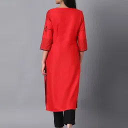 W Women Red Geometric Print Cotton Blend Straight Kurta image 2