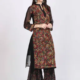 KHAKA Women Ethnic Motifs Embroidered Kurta with Palazzos & With Dupatta-picture-35