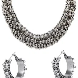 Oxidized Heaven Sterling Silver Plated Textured Necklace and Earrings-picture-13
