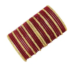Guddan Set of 34 Maroon & Golden Glass Bangle Set-picture-29
