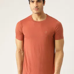 Chkokko Men Rust Orange Solid Round Neck T-shirt-picture-41