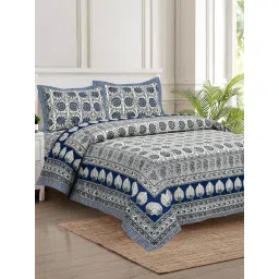 JAIPUR FABRIC 280 Tc Cotton Floral Printed For King Size Bedsheet With 2 Pillow Covers Blue image 1