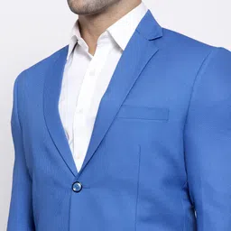 Wintage Men Blue Self Design Tailored-Fit Single-Breasted Blazer image 4
