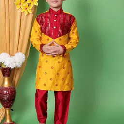 NFC CREATION Boys Embroidered Regular Sequinned Dupion Silk Kurta with Pyjamas-picture-46