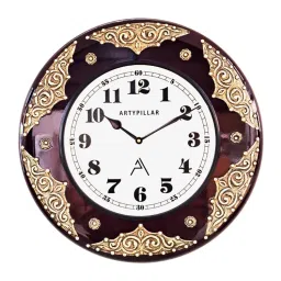 ARTYPILLAR 16In Wooden Frame with Brass Emboss Work and 10In Dome Glass Dial Wall Clock-image-74