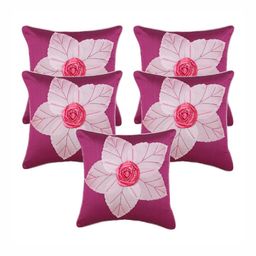 Creeva Purple & Pink 5 Pieces Floral Square Cushion Covers-picture-1