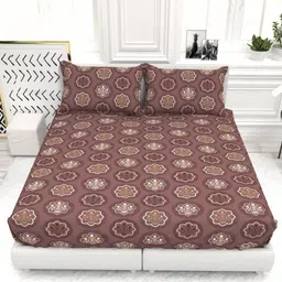 THE WHITE MOSS Brown Printed Cotton 300 TC King Bedsheet Set-2.75 m x 2.75 m-picture-16