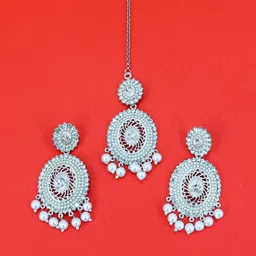 FIMBUL Silver-Plated Kundan & Beaded Jewellery Set-image-12