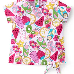 Babyhug 100% Cotton Knit Half Sleeves T-Shirt with Knot Applique & Watermelon Print - White-picture-27