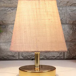 Devansh White Jute Round Metal Gold Table Lamp image 1