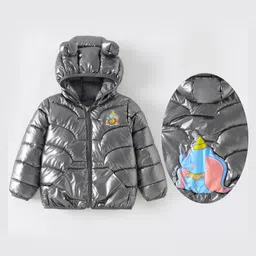 Kookie Kids Full Sleeves Padded Hooded Jacket with Elephant Patch Detailing - Charcoal Grey-image-98