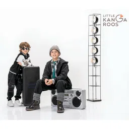 Little Kangaroos Knit Solid Color Hooded Denim Jacket with Patch Detailing - Blue-picture-23