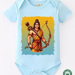 BLUSHES Dussehra Theme 100% Cotton Half Sleeves Shree Ram Printed Onesie - Blue-picture-20