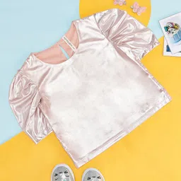 Pantaloons Junior Cotton Half Puffed Sleeves Metallic Top - Rose Gold-picture-27