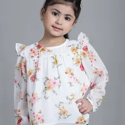 Mini & Ming Georgette Full Sleeves Floral Printed Top - Off White image 1
