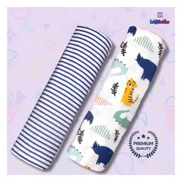 LazyToddler Cotton Soft Flannel Swaddles Wrap for Newborn Baby Set of 2 (Blue Line & Rhino)-picture-18