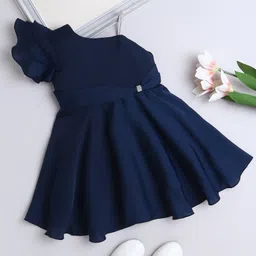 The Magic Wand Flutter Sleeves Solid Dress - Navy Blue-picture-24