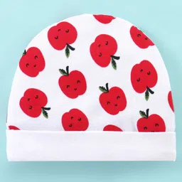 Babyhug 100% Cotton Apple Print Cap - White image 2