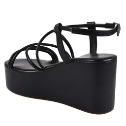 Shoetopia Solid Platform Heeled Gladiator Sandals - Black image 3