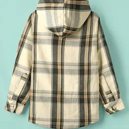 Noddy Full Sleeves Checked Hooded Zipper Shacket - Off White image 2
