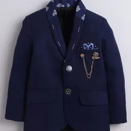 BT DEZINES Cotton Blend Woven Full Sleeves Solid 4 Piece Party Suit Set With Tie - Navy Blue image 3