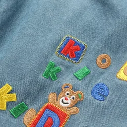 Kookie Kids Full Length Text Embroidered & Checks Detailing Jeans - Blue image 3