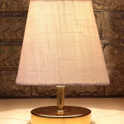 Devansh White Jute Round Metal Gold Table Lamp image 3