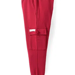Babyoye 100% Cotton Knit Full Length Solid Dyed Lounge Pant with Cargo Pocket - Red image 3