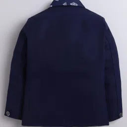 BT DEZINES Cotton Blend Woven Full Sleeves Solid 4 Piece Party Suit Set With Tie - Navy Blue image 4