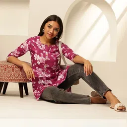 KALINI Women Cotton Printed Regular Tops image 5