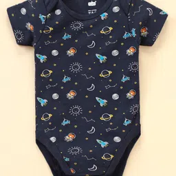 Simply Cotton Interlock Half Sleeves Onesie Star Print Pack of 3 - White & Navy Blue image 4