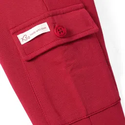 Babyoye 100% Cotton Knit Full Length Solid Dyed Lounge Pant with Cargo Pocket - Red image 4